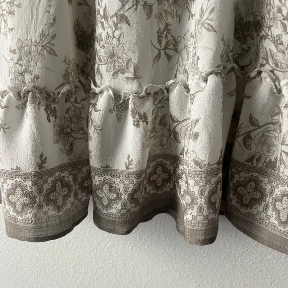 Blu Pepper Cream Midi Dress with Brown Floral Print and Puff Sleeves, Size M - Picture 6 of 7